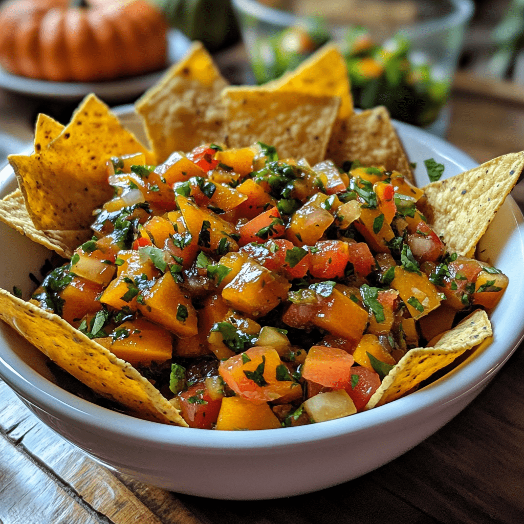 Spicy Pumpkin Salsa with Tortilla Chips Delights Your Palate!
