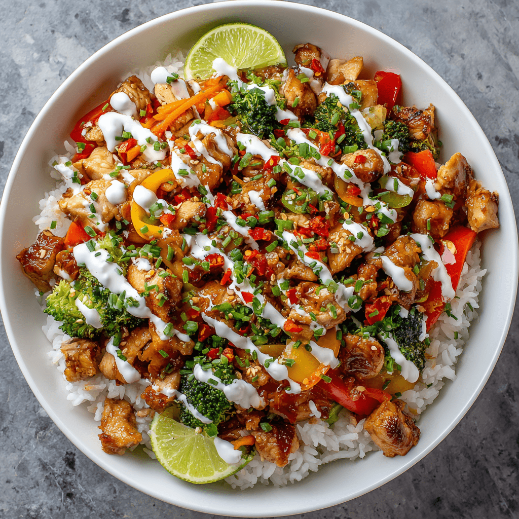 Sweet Chili Chicken Bowl with Coconut Lime Drizzle Awaits!