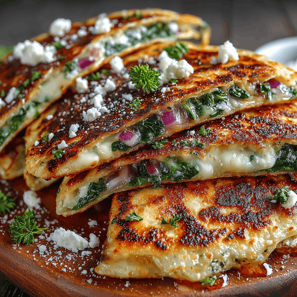 Mediterranean Quesadillas with Spinach, Feta, Mozzarella, and Red Onion that You’ll Love Every Bite Of!
