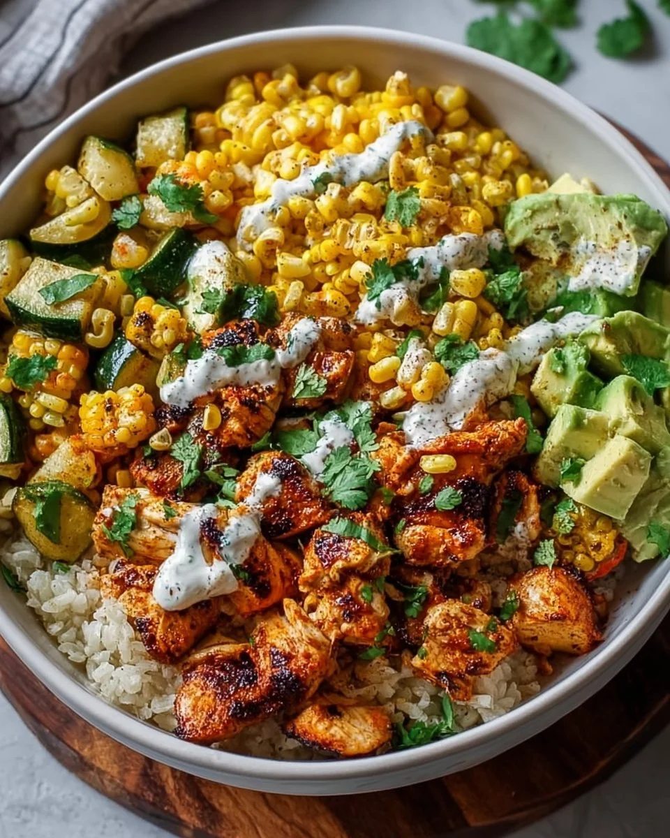 Chicken Bowls with Street Corn and Fresh Veggies