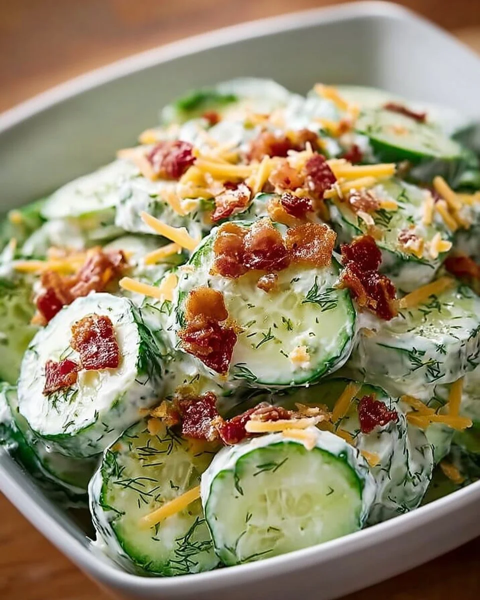 Creamy Cucumber Salad with Bacon and Cheese