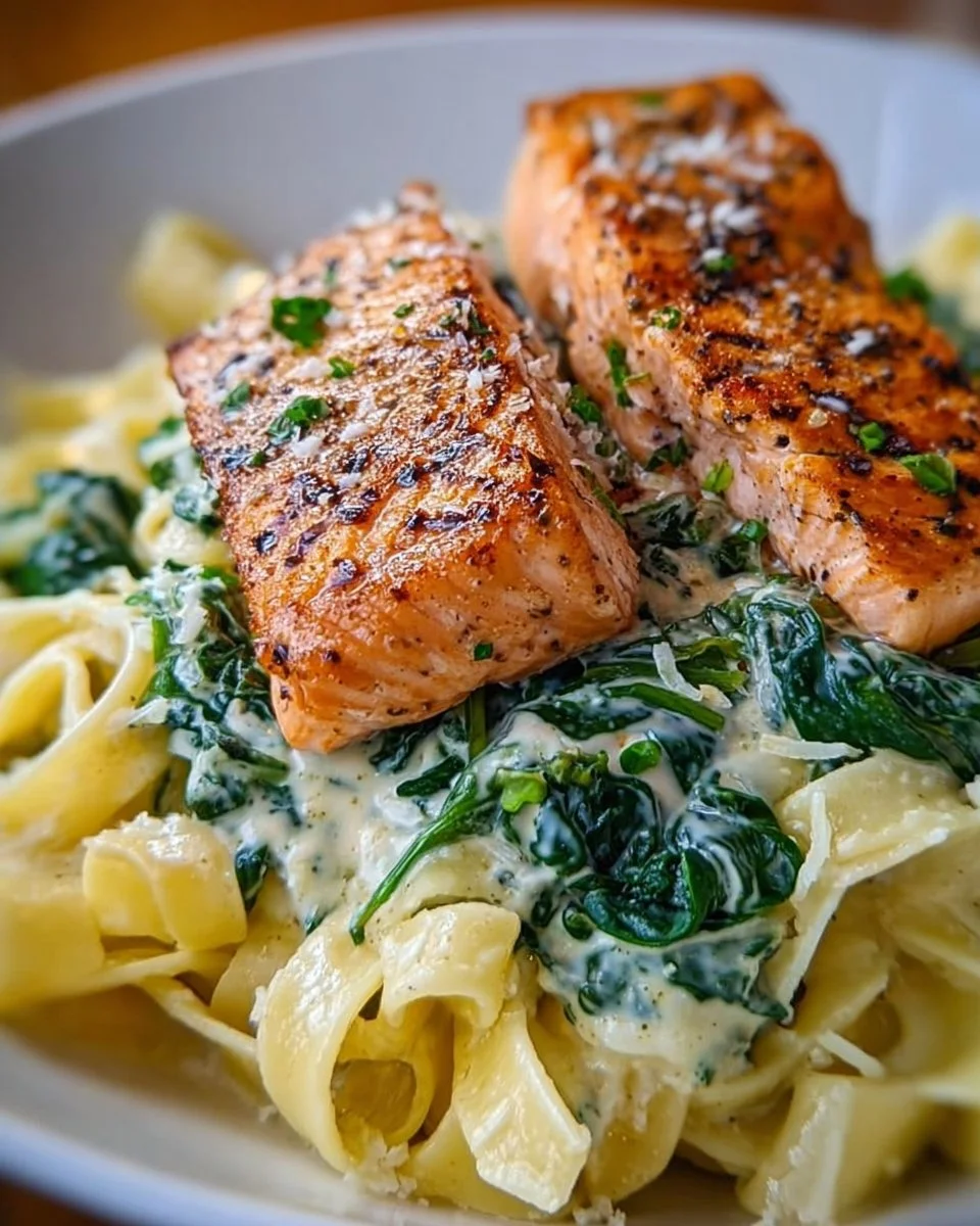 Creamy Salmon Spinach Pasta