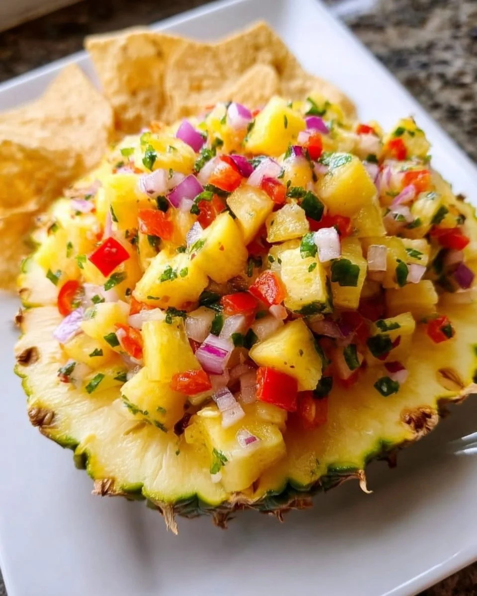 Delicious Pineapple Salsa served in a bowl with fresh ingredients