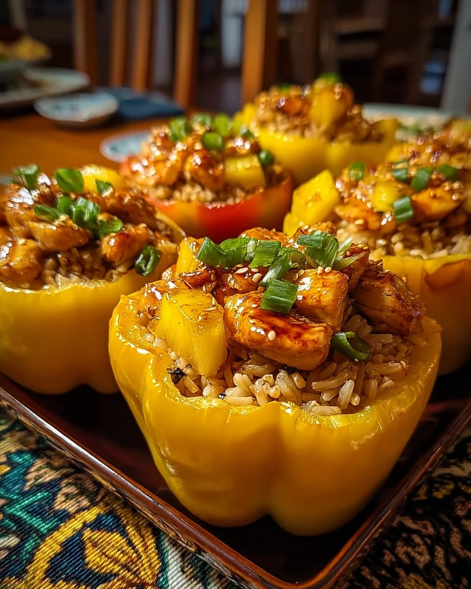 Teriyaki Pineapple Chicken and Rice Stuffed Peppers