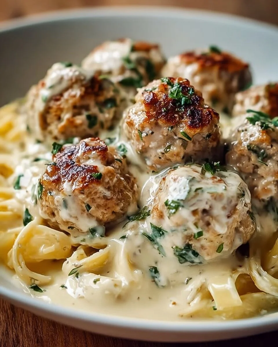 Chicken Ricotta Meatballs in Alfredo Sauce
