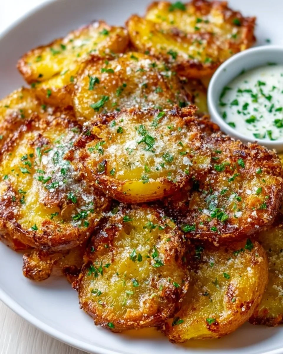 Crispy Garlic Parmesan Smashed Potatoes