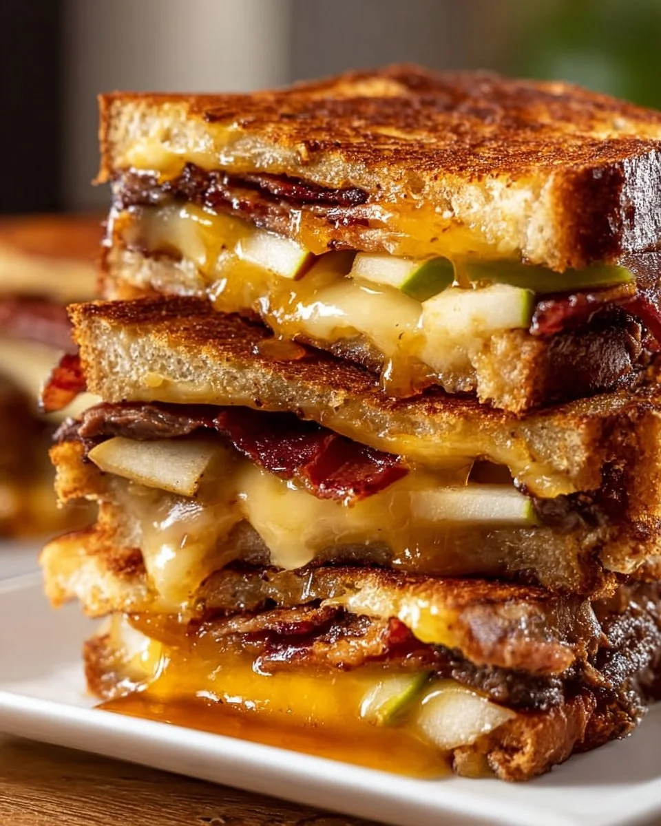 Hot Honey Apple Cheddar Beef Bacon Grilled Cheese