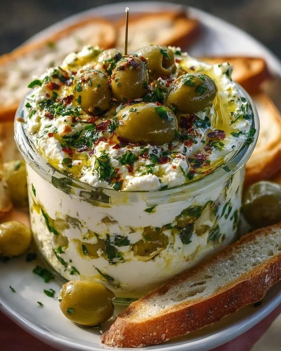 Creamy Olive Lovers’ Dream Dip served with fresh vegetables and crackers.