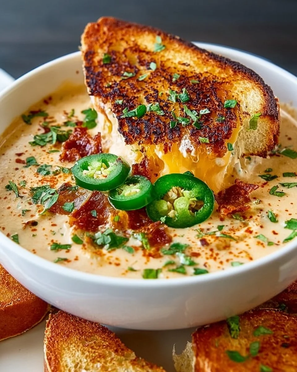 Spicy Jalapeño Popper Soup with Grilled Cheese Dippers