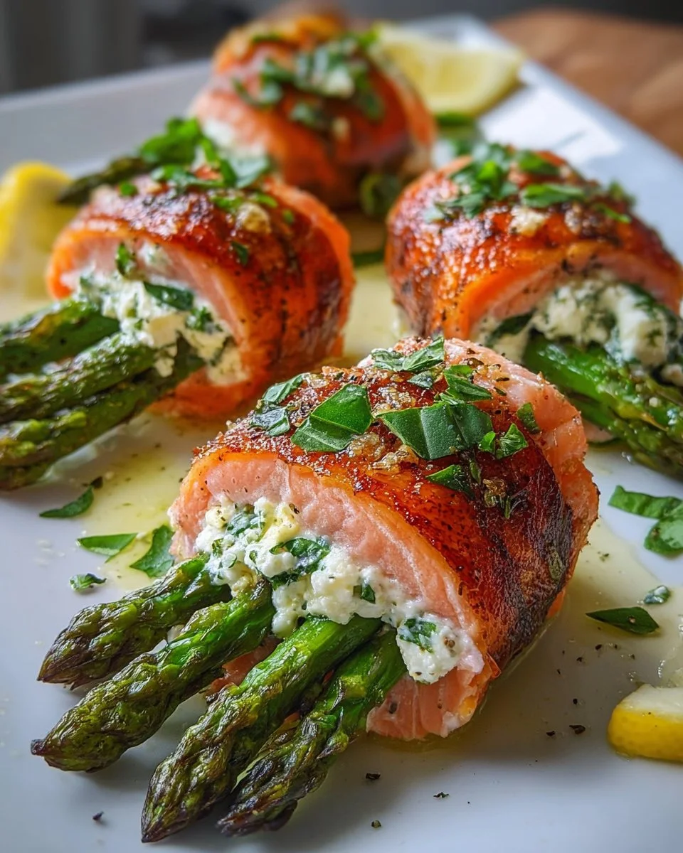 Asparagus and Lemon Basil Ricotta Stuffed Salmon Rolls