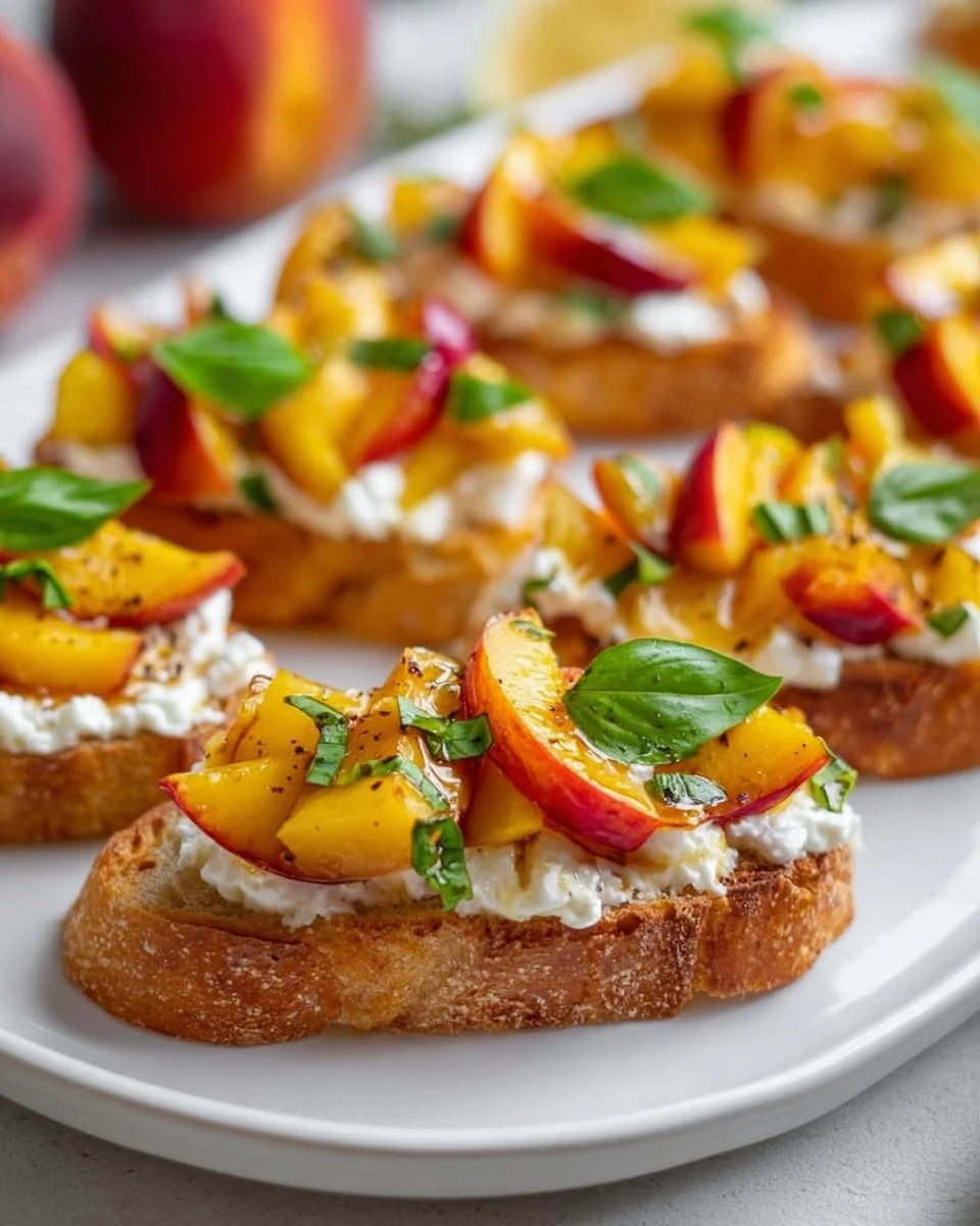 Peach Bruschetta with Goat Cheese and Honey