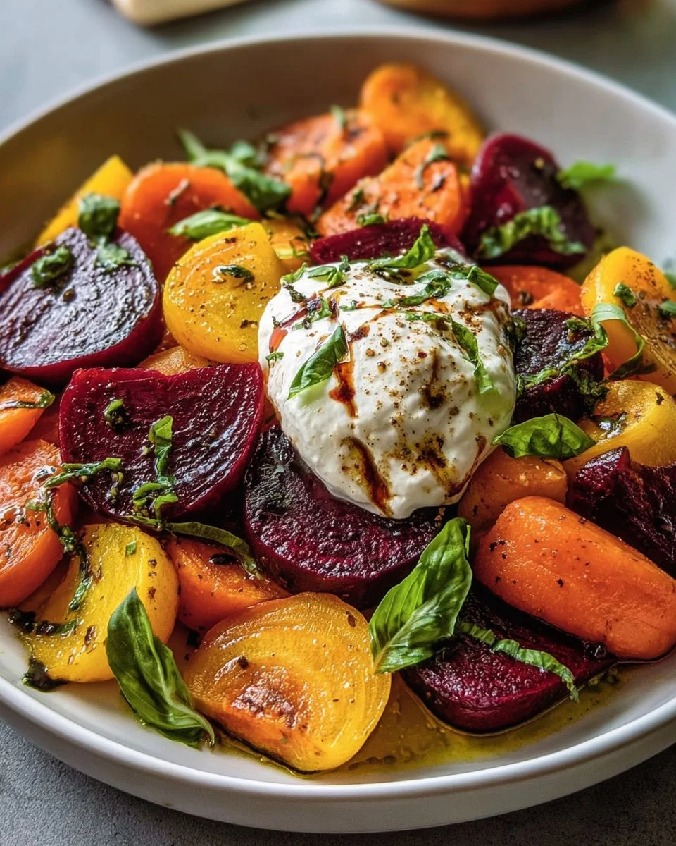 Roasted Beets &amp; Carrots with Creamy Burrata Salad