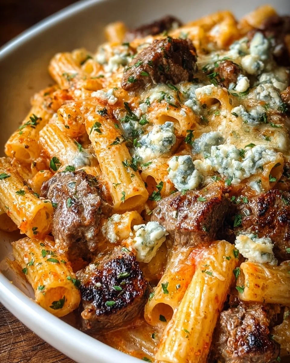 Steak and Blue Cheese Rigatoni Bake